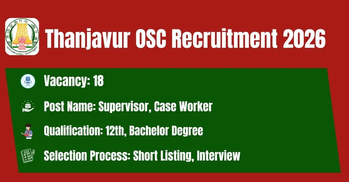 Thanjavur OSC released latest Recruitment Notification for  Supervisor Posts