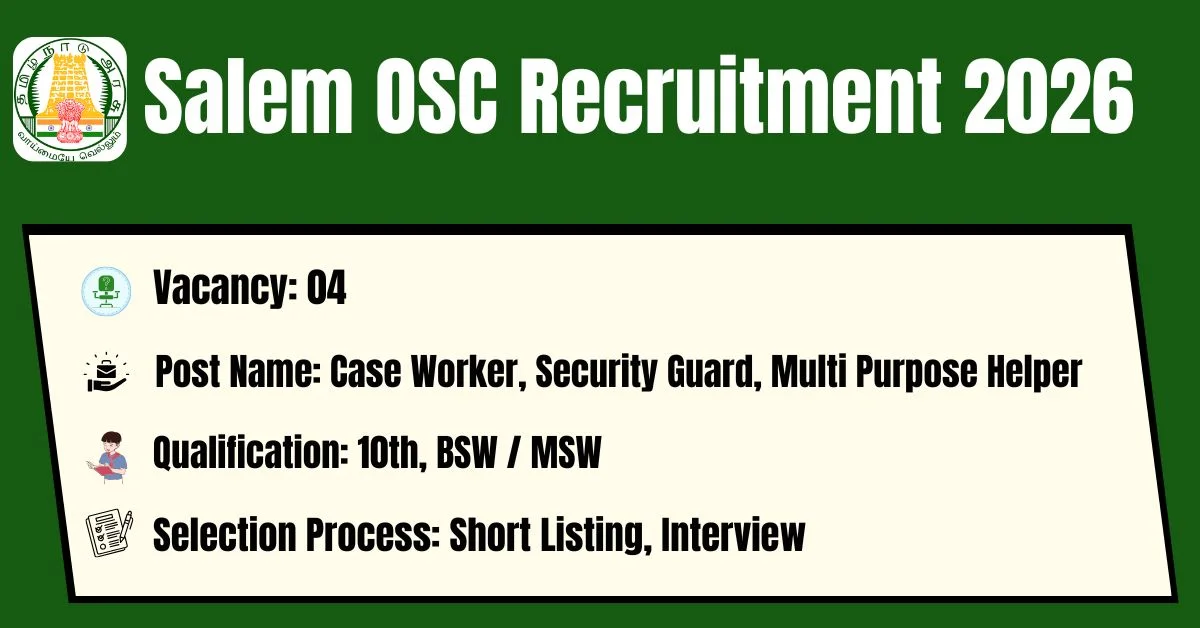 Salem Attur OSC Recruitment 2026 – Case Worker, Security Guard Posts | Apply Now